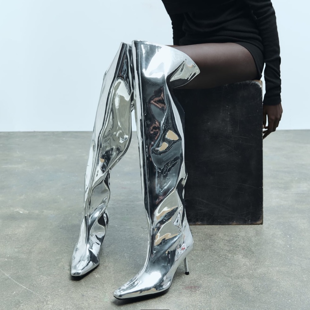 Metallic over the knee boots